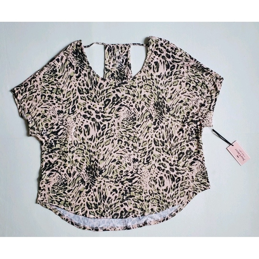 Nwt Juicy Couture Womens Sz M Short Sleeve Blouse Pink Cheetah Glitter Print